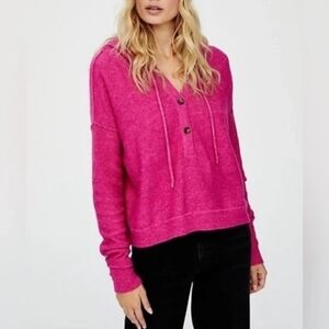 Free People Praline Cozy Henley Oversized Sweater Size XS Pink Alpca Wool
